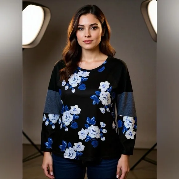 Loveu.Dear Size Medium Floral Long Sleeve Top New - Picture 3 of 10